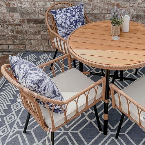 YITAHOME 4 Pieces Rattan Wicker Dinning Chairs, Outdoor Indoor Patio Furniture Set with Cushion and Curved Back All Weather Bistro Chair for Garden Backyard Porch Poolside Restaurant (Beige)