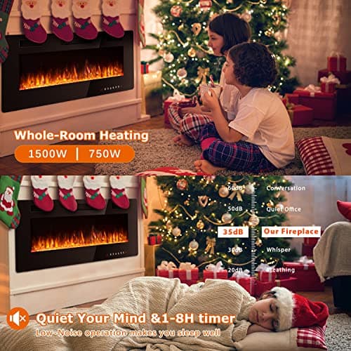 Vitesse 72 inch Ultra-Thin Electric Fireplace in-Wall Recessed and Wall Mounted Fireplace Heater,Linear Fireplace with Multicolor Flame,Timer,Low Noise,750/1500W,Touch Screen & Remote Control(72’’)