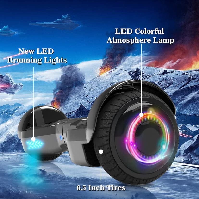 Starship Electric Hoverboard with Bluetooth Speaker, Chrome Color Self Balancing Scooters with Science Fiction Design and 6.5 inch LED Wheels (Chrome Black)
