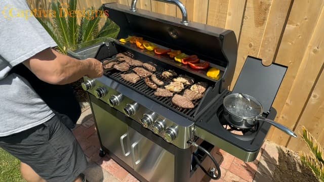 Captiva Designs 6-Burner Propane Gas BBQ Grill with Side Burner & Porcelain-Enameled Cast Iron Grate for Outdoor Kitchen & Backyard Barbecue, 65,800 BTU Output,665 SQ.IN. Cooking Area,Stainless Steel