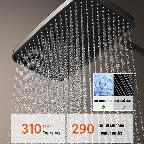 BEITH Thermostatic Shower System, 4 Piano Keys UFO Shower Faucet Set, 31x20cm Square Shower Set, Digital Display, 360° LED Ambient Light, Hydroelectric Power, with Bathtub Faucet (Gun Gray)