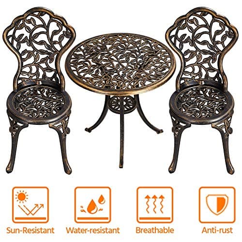 Yaheetech 3-Piece Outdoor Bistro Set w/Leaf Design, Rust-Resistant Cast Aluminum Table and Chairs for Balcony Backyard Garden