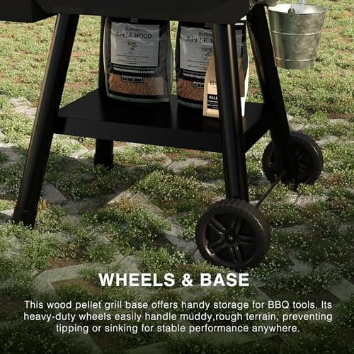 LCD Control Wood Pellet Smoker Grill, 456 SQ. IN Cook Area, Pellet Grill with Auto Feed & Leaking Waste, 500°F Max Temperature, 8 in 1 BBQ Grill with Meat Probe, Side Table with Hooks(Black)