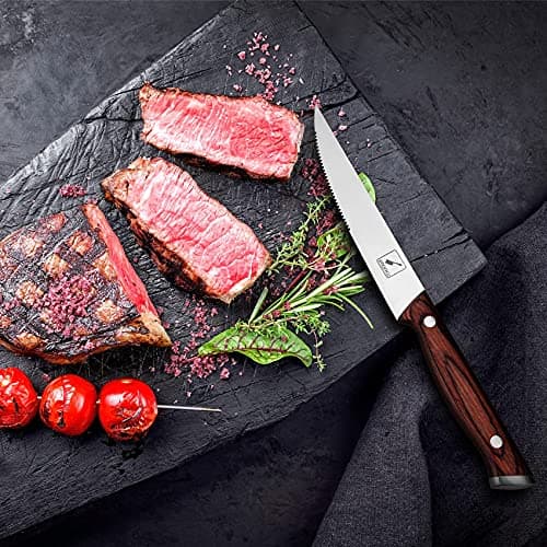 imarku Steak Knives Set of 6, Japanese HC Steel Premium Serrated Steak Knife Set with Ergonomic Handle and Gift Box, Home Essential, Best Birthday Gifts for Women and Men