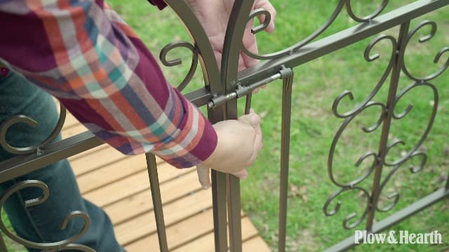 Plow & Hearth Arch Metal Outdoor Garden Arbor Double Gate | Montebello | 7 Feet Tall | Gunmetal Black | Trellis Lattice Climbing Plants