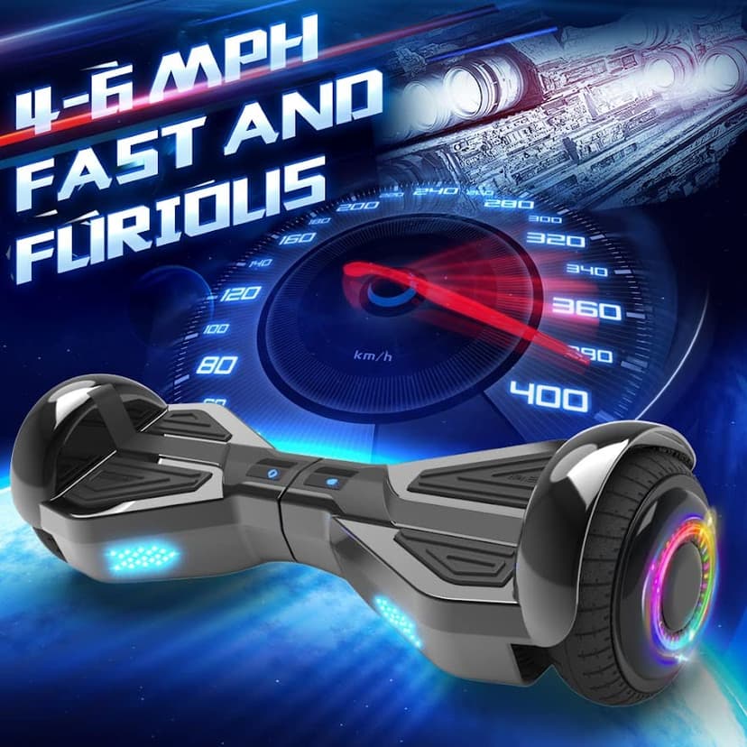 Starship Electric Hoverboard with Bluetooth Speaker, Chrome Color Self Balancing Scooters with Science Fiction Design and 6.5 inch LED Wheels (Chrome Black)
