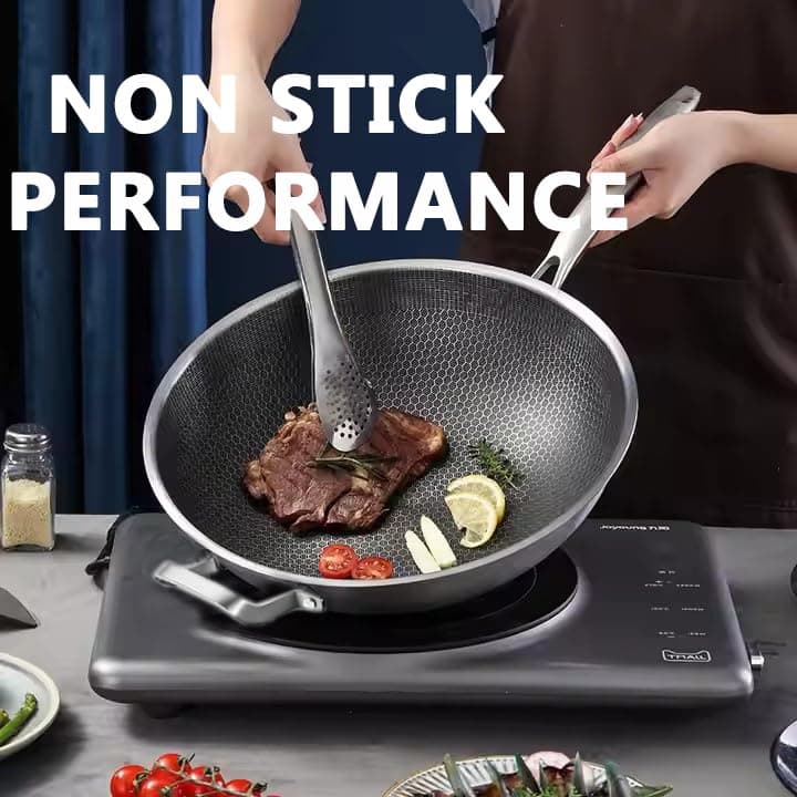 Wok Pan,Hybrid Nonstick 14 Inch Wok with Lid,Induction Non Stick Stainless Steel Large Deep Woks&Stir-Fry Pans,Stay-Cool Handle Skillets,PFOA Free Cookware,14 Inch Wok Pan