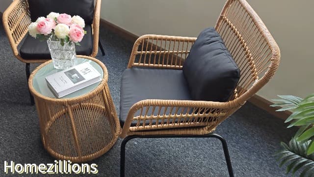 3 Piece Outdoor Wicker Furniture Bistro Set, Rattan Chairs Conversation Sets Wicker Patio Furniture for Balcony Poolside Backyard, Yellow/Beige