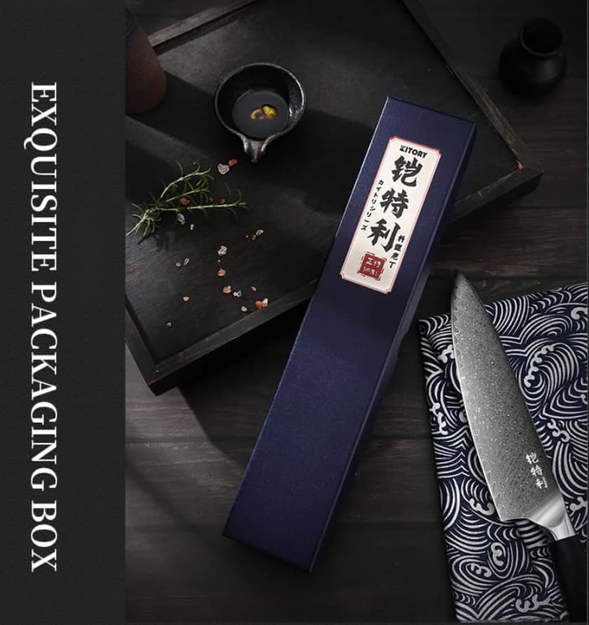Damascus Chef`s Knife 8",10Cr15CoMoV HC Steel Cutting Core cladded with 72 Layers Damascus Steel, Pakkawood Handle, Premier Kitchen Gadget w/t Gift Box
