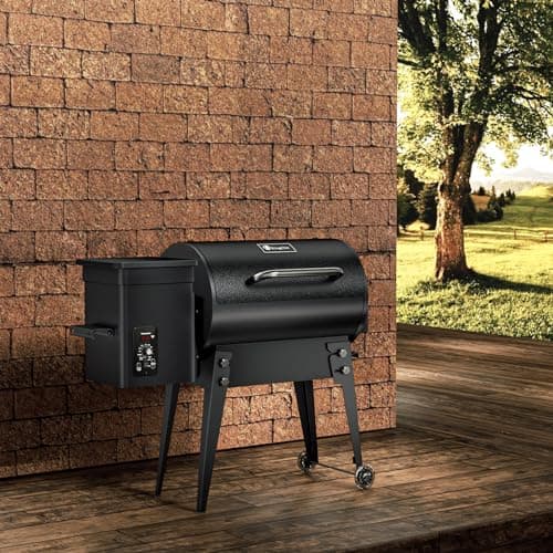 KingChii Portable Electric Wood Pellet Grill & Smoker with Foldable Legs, 456 SQ.IN Grill Capacity, 18LB Hopper, with PID Temperature Control (180-425°F) for Backyard Camping Bake and Roast, Black