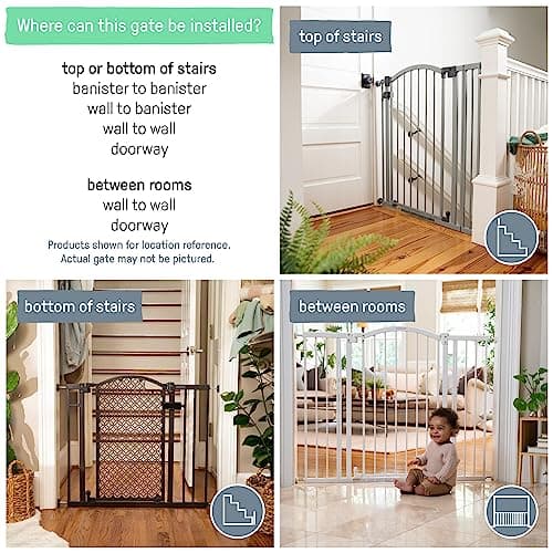 Summer Infant Extra Tall & Wide Safety Pet and Baby Gate, 29.5"-53" Wide, 38" Tall, Pressure or Hardware Mounted, Install on Wall or Banister in Doorway or Stairway, Auto Close Walk-Thru Door - Gray
