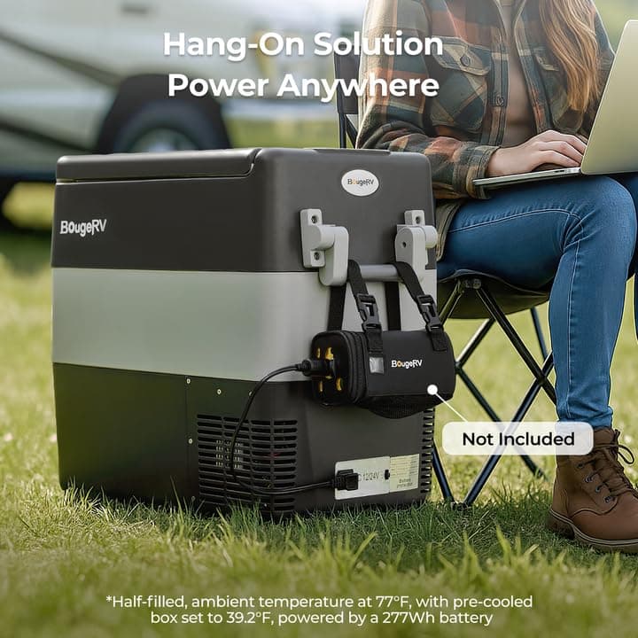 BougeRV 12V Refrigerator Fridge Freezer Portable Car Fridge 42 Quart Electric Cooler 12V/24V DC 110~240V AC for RV Camper Truck Jeep Pickup SUV Van Boat Camping Tailgating Road Trip Outdoor Travel