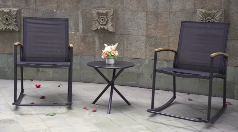 Shintenchi 3 Piece Outdoor Rocking Bistro Set, Textilene Fabric Small Patio Furniture Set, Front Porch Rocker Chairs Conversation Set with Table for Lawn, Garden, Balcony, Poolside (Black)