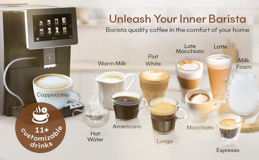 Super Automatic Espresso Machine For Home - Coffee Machine With Grinder & Milk Frother For Latte, Cappuccino, Macchiato - Auto Wake & Sleep – All Milk Types