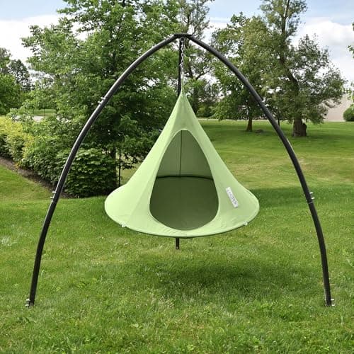 Single Cacoon Hanging Chair – Cozy Indoor/Outdoor Hammock with Polyester Canvas, 440 lb Capacity, Includes 18ft Rope & Carabiner (Leaf Green)