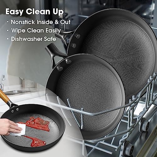 imarku Non Stick Frying Pans - 8 inch & 10 inch Frying Pan Nonstick Set, Honeycomb Lock Oil Cast Iron Skillets, Dishwasher Safe, Induction Compatible, Detachable Handle Pans, Best Gifts
