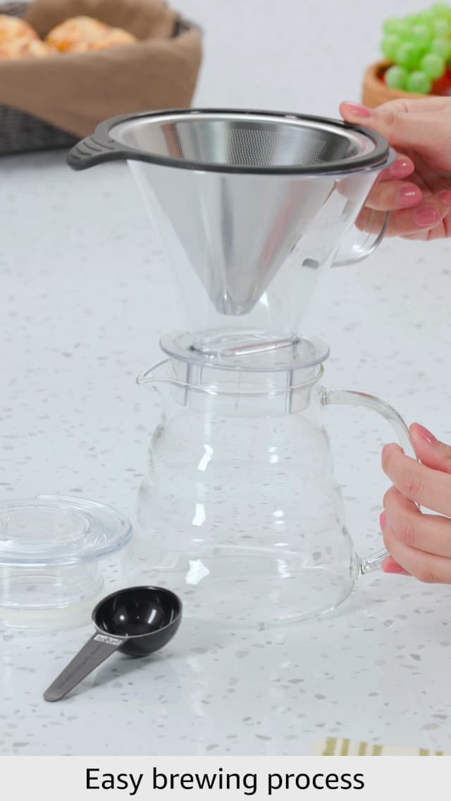 Bodum Melior Pour Over Borosilicate Glass Coffee Dripper with Carafe Lid and Stainless Steel Filter, 20 Ounce, Clear