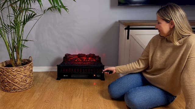 Electric Fireplace Logs 20-Inch, Remote Controller Fireplace Insert Log Heater, Adjustable Flame Colors, Realistic Fake firewood Flame, Overheat Protection, Timer, Thermostat, 1500W Black