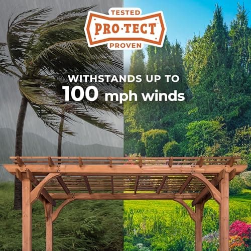 Backyard Discovery Beaumont 12' x 12' Traditional Cedar Wood Pergola Kit with Trellis Roof, All-Season Durability, High-Wind Rating, PowerPort, Shade for Outdoor Patio, Deck, Garden, and Entertaining