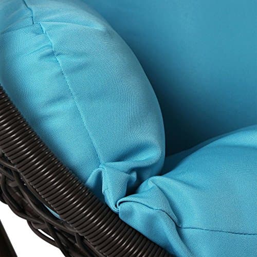 Island Gale Hanging Basket Chair Outdoor Front Porch Furniture with Stand and Cushion (Brown Wicker, Turquoise Cushion)