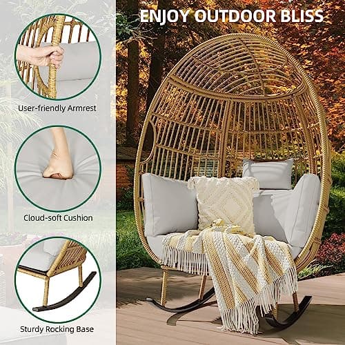YITAHOME Wicker Egg Chair - Outdoor Rocking Chair for Patio, Grey