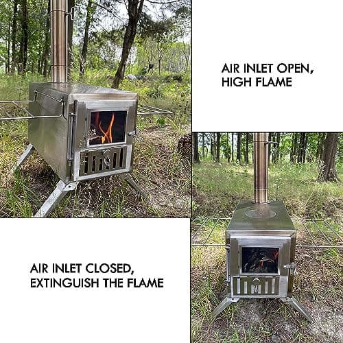 Wood Burning Stove,Portable Camping Stove with Chimney Pipes,Front Window，Side Racks,Mini Wood Stove for Outside Tent,Cookout,Truck Travel and inside Woodcutter's Cottage