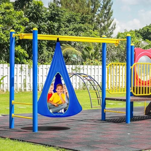 Sorbus Pod Swing for Kids - Durable Hanging Hammock Chair w/Adjustable Rope - 2 Windows & 1 Entrance - Tree Tent Sensory Swing for Kids Indoor Outdoor Use - 250lbs Sturdy Nest Swing - (40", Blue)
