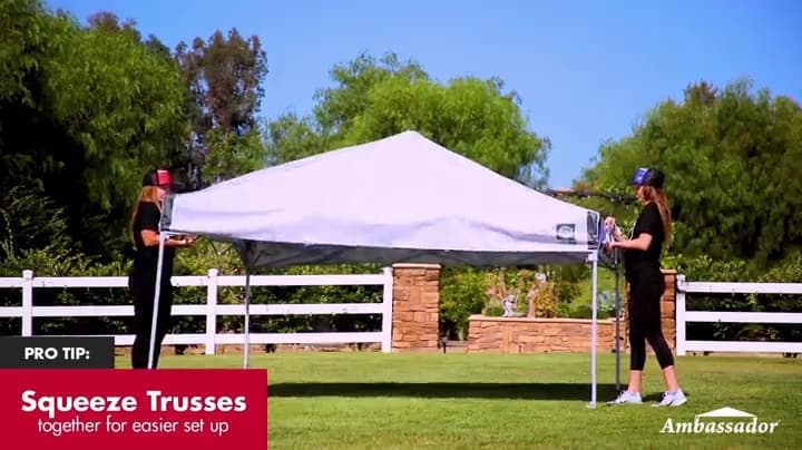E-Z UP Ambassador Instant Pop Up Canopy Tent, 10' x 10', Roller Bag and 4 Piece Spike Set, Slate White