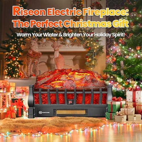 Electric Fireplace Logs Inserts Heater with Infrared Remote, 24 H Timer, 5 Flame Brightness, Thermostat, Overheating Protection for Home & Office