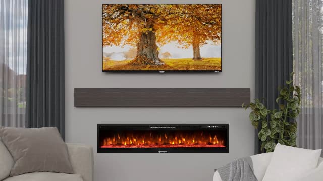 Westinghouse 60 Inch Electric Fireplace Heater, Compatible with Alexa & Google Home, Wall Mount or in-Wall Recessed Fireplace Insert, 24 Hour Timer, Color Changing Flames, 750W/1500W Indoor Heater