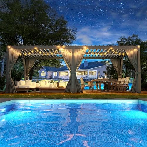 Aluminum 10x20 FT Louvered Pergola, Outdoor Pergola with Adjustable Louvered Roof Outdoor Patio Shade Cover, Waterproof & Rustproof Aluminum Gazebo for Backyard and Garden, Gray
