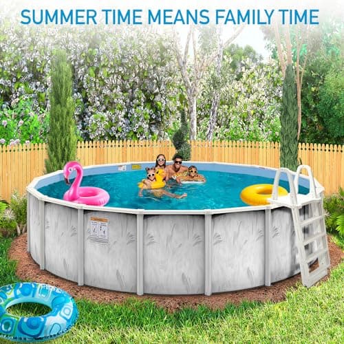Hollowell Industries - Manufacturers of Doughboy Pools, 24 Ft x 52 Inch Deep Above Ground Pool with Skimmer - Hard Sided Steel Wall Pool, Brush Stroke Pattern - Made in USA