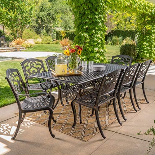 Christopher Knight Home Abigal Outdoor Cast Aluminum Dining Set, 9-Pcs Set, Shiny Copper Finish