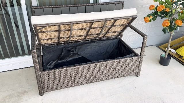YITAHOME 70 Gallon All-Weather PE Rattan Storage Bench, Waterproof Deck Box Seat for Patio Furniture, Outdoor Cushions, Pool & Garden Tools, Brown