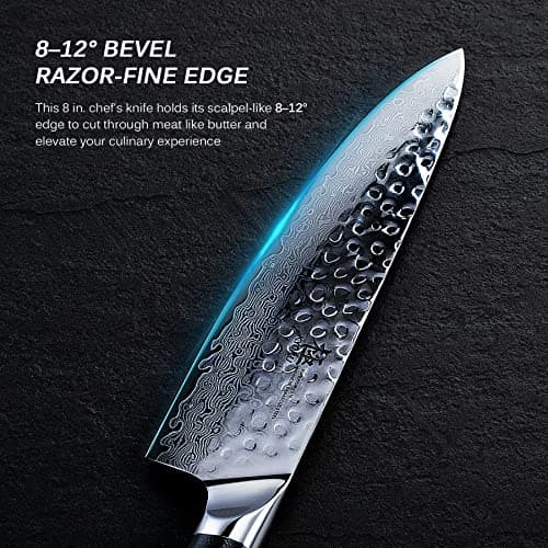 KYOKU Chef Knife - 8"- Shogun Series Japanese VG10 Steel Core Hammered Damascus Blade Kitchen Knife - with Sheath & Case