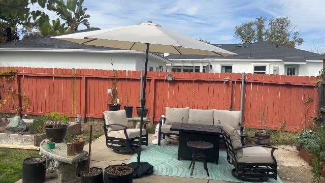 Sundale Outdoor 9FT Patio Umbrella with Sand Bag Umbrella Base, Outdoor Umbrella with Tilt and Crank, Beige