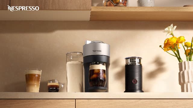 Nespresso Festive Vertuo Pop+ Coffee and Espresso Maker by Breville, Matte Black Gold