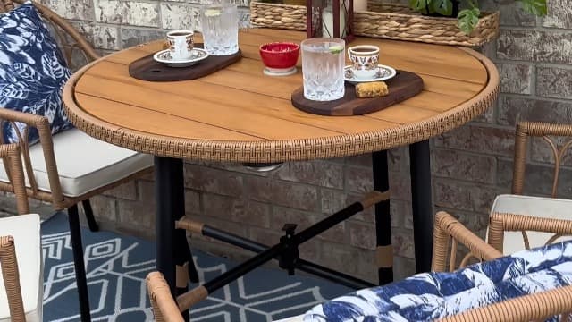 YITAHOME 5 Pieces Outdoor Patio Dining Table Chair Set,Wicker Patio Dining Set,Outdoor Rattan Dining Table Set for Patio, Backyard, Balcony, Garden (with Umbrella Hole)