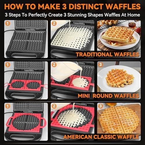 Multi Shapes Waffle Iron Combo - Mini, American Classic, Belgian & Chaffle Maker, 2 Silicone Molds, Graphite