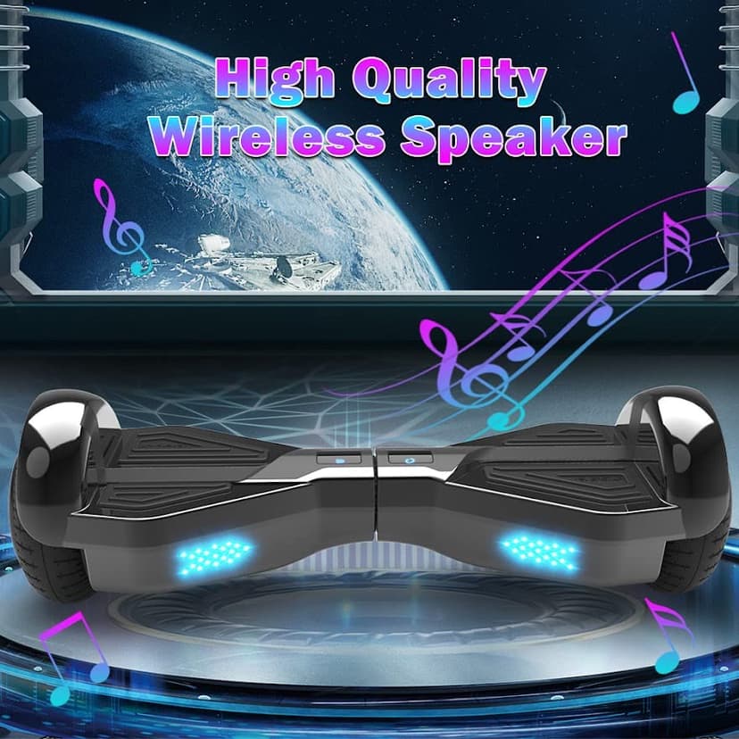Starship Electric Hoverboard with Bluetooth Speaker, Chrome Color Self Balancing Scooters with Science Fiction Design and 6.5 inch LED Wheels (Chrome Black)