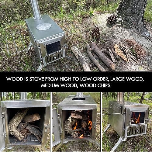 Wood Burning Stove,Portable Camping Stove with Chimney Pipes,Front Window，Side Racks,Mini Wood Stove for Outside Tent,Cookout,Truck Travel and inside Woodcutter's Cottage