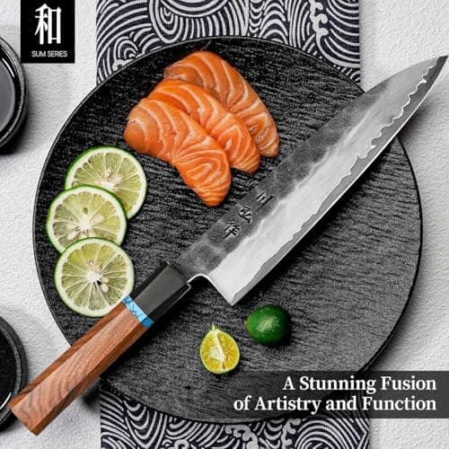 KAWAHIRO Japanese Chef Knife, 210mm Black Forged VG10 Kitchen Knife, Handcrafted Professional Chefs Knife with Ergonomic Handle, Perfect Birthday Gifts for Men Women, Luxury Gift Wood Box