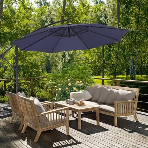 ABCCANOPY 10FT Cantilever Patio Umbrella with base included, 360° Rotation Outdoor Offset Umbrella for Backyard, Deck, Poolside (Navy Blue)