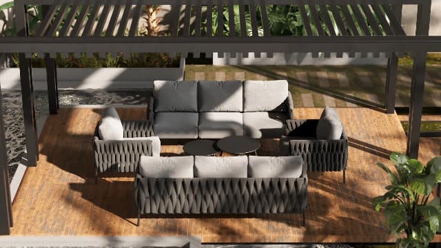 EAST OAK Life Chatter Patio Furniture Set 5 Pieces, Outdoor Furniture 5-Seat Sofa with Two Round Coffee Table, Waterproof Thick Cushion Deep Seating for Porch, Balcony, Chestnut Brown & Creamy Apricot