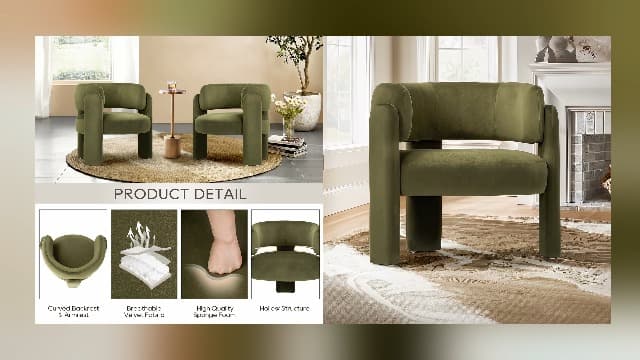 COLAMY Modern Velvet Accent Chairs Set of 2, Upholstered Barrel Chairs, Comfy Side Arm Chairs with 3 Legs for Living Room, Bedroom, Reading, Khaki