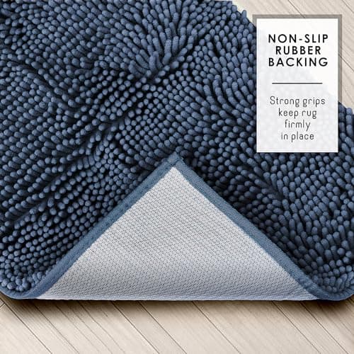 Hearth & Harbor Bathroom Rugs Sets 2 Piece, Chenille Bath Mat Set - Machine Washable Bath Mats for Bathroom Non-Slip Backing Rubber Quick Dry Bathroom Mat - Navy Bath Rug, 17x24-20x32