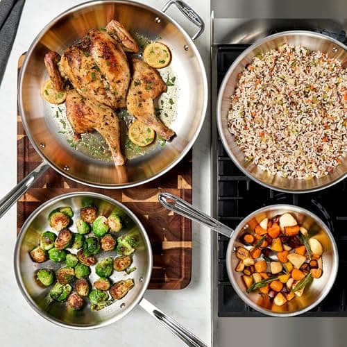 All-Clad D3 12" Stainless Steel Frying pan W/Lid, 3-Ply Stainless Steel Pan, Induction, Oven Broiler Safe 600F Skillet, Professional Cookware, Silver