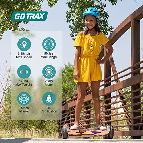 Gotrax Hoverboard with 6.5" LED Wheels & Headlight, Max 4/5/6Miles Range, 6.2mph Power by Dual 200W Motor, UL2272 Certified and 50.4Wh/65.52Wh/93.6Wh Battery Self Balancing Scooters for 44-176lbs Kids