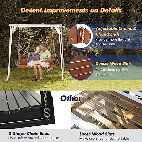 VINGLI Upgraded Patio Wooden Porch Swing for Courtyard & Garden, Heavy Duty 880 LBS Swing Chair Bench with Hanging Chains for Outdoors (Brown, 5 FT)