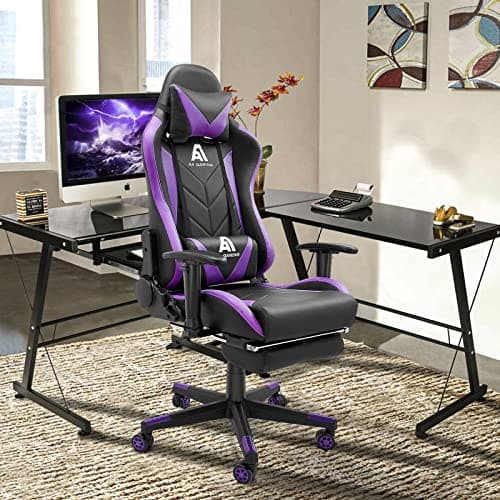 Gaming Chair High Back Ergonomic Computer Racing Chair Adjustable Office Chair with Footrest, Lumbar Support Swivel Chair - Upgraded Version BlackPurple